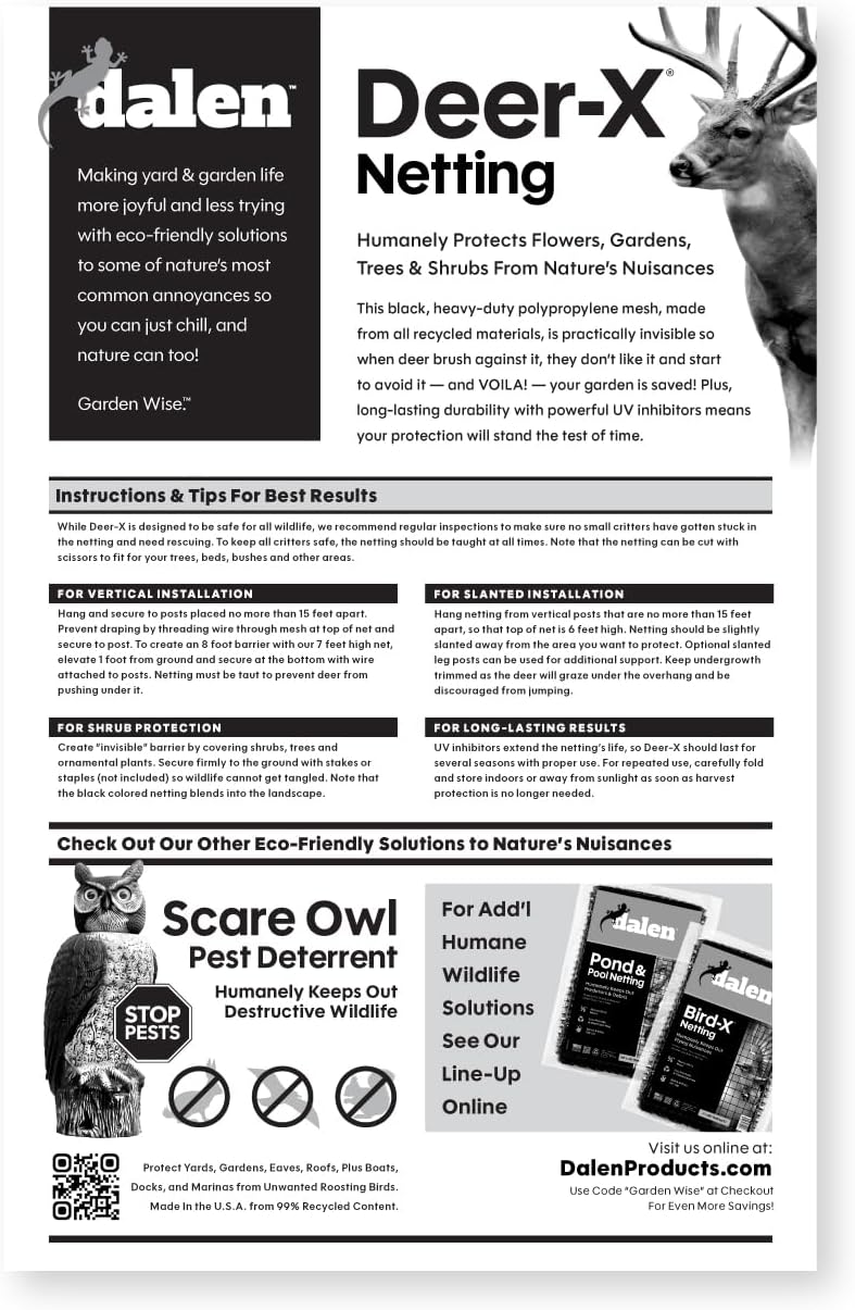 Dalen Deer-X Protective Netting for Gardens & Landscapes - 14 ft x 75 ft Black Garden Netting, 3/4-inch Mesh - Helps Deter Deer from Vegetables, Fruits & Flowers - Made of Weather-Resistant Plastic