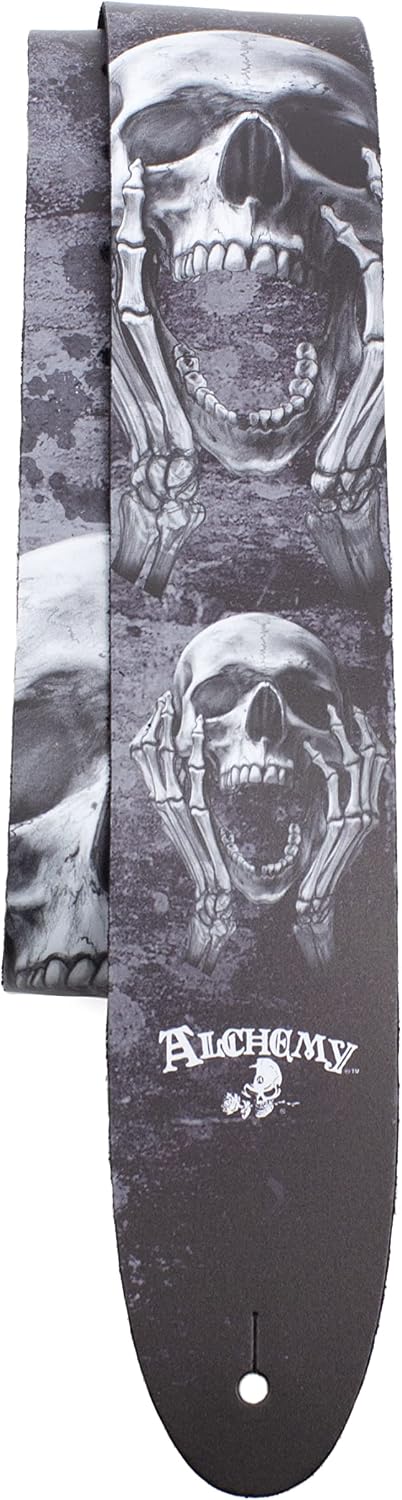 Perri's Leathers, Official Alchemy The Scream Licenced Leather Guitar Strap, Direct to Leather Series, Anti-Slip, Adjustable from 42.5" to 56" Inch, Compatible w/All Button Lock Systems