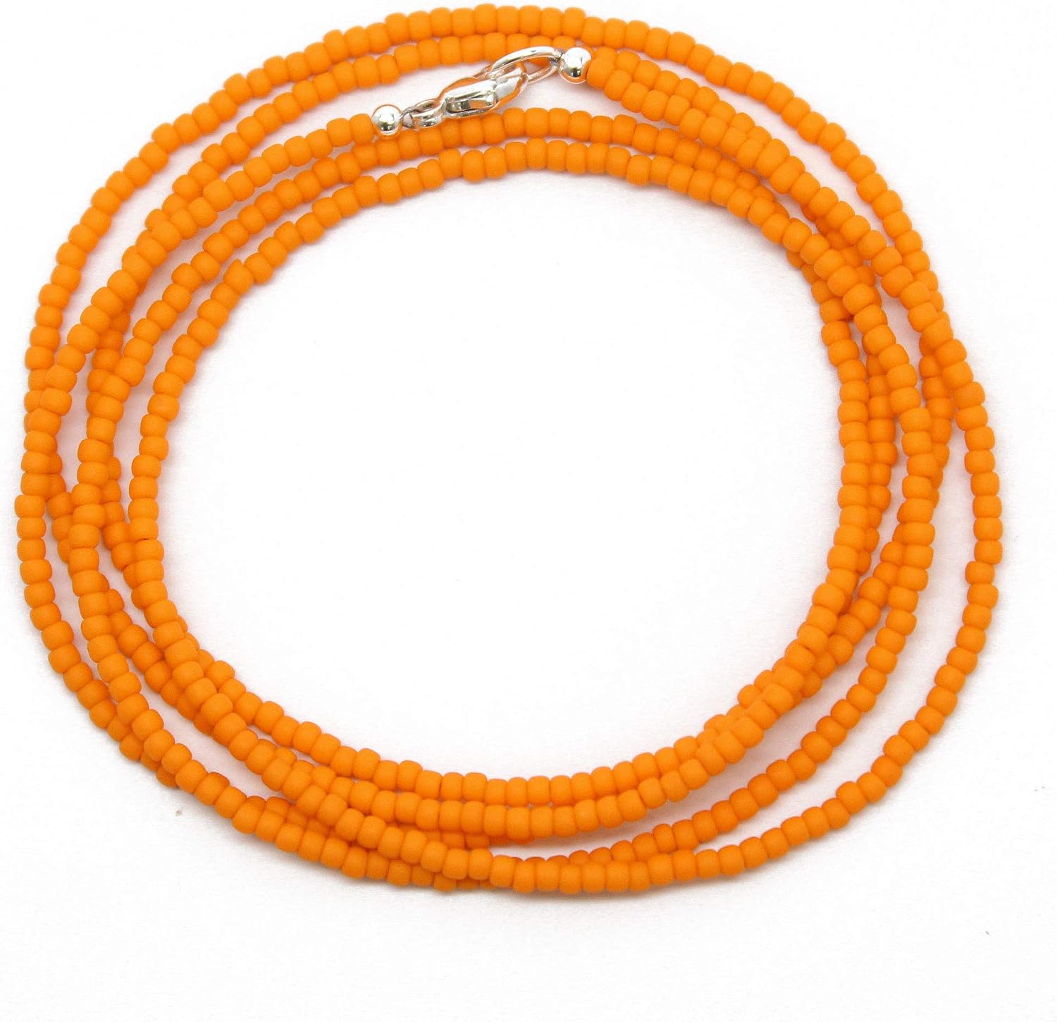 Handmade Matte Cantaloupe Orange Seed Bead Necklace, Thin 1.5mm Single Strand