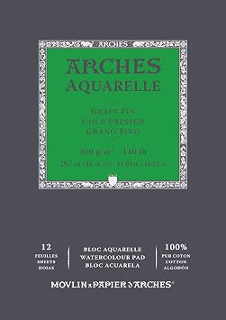 Arches Aquarelle Cold Pressed Watercolor Pad, 11.69x16.53 inches, 140lb, 12 Sheets
