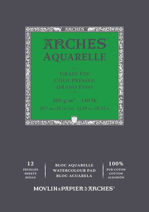 Arches Aquarelle Cold Pressed Watercolor Pad, 11.69x16.53 inches, 140lb, 12 Sheets by Arches - Used condition - US$35.03