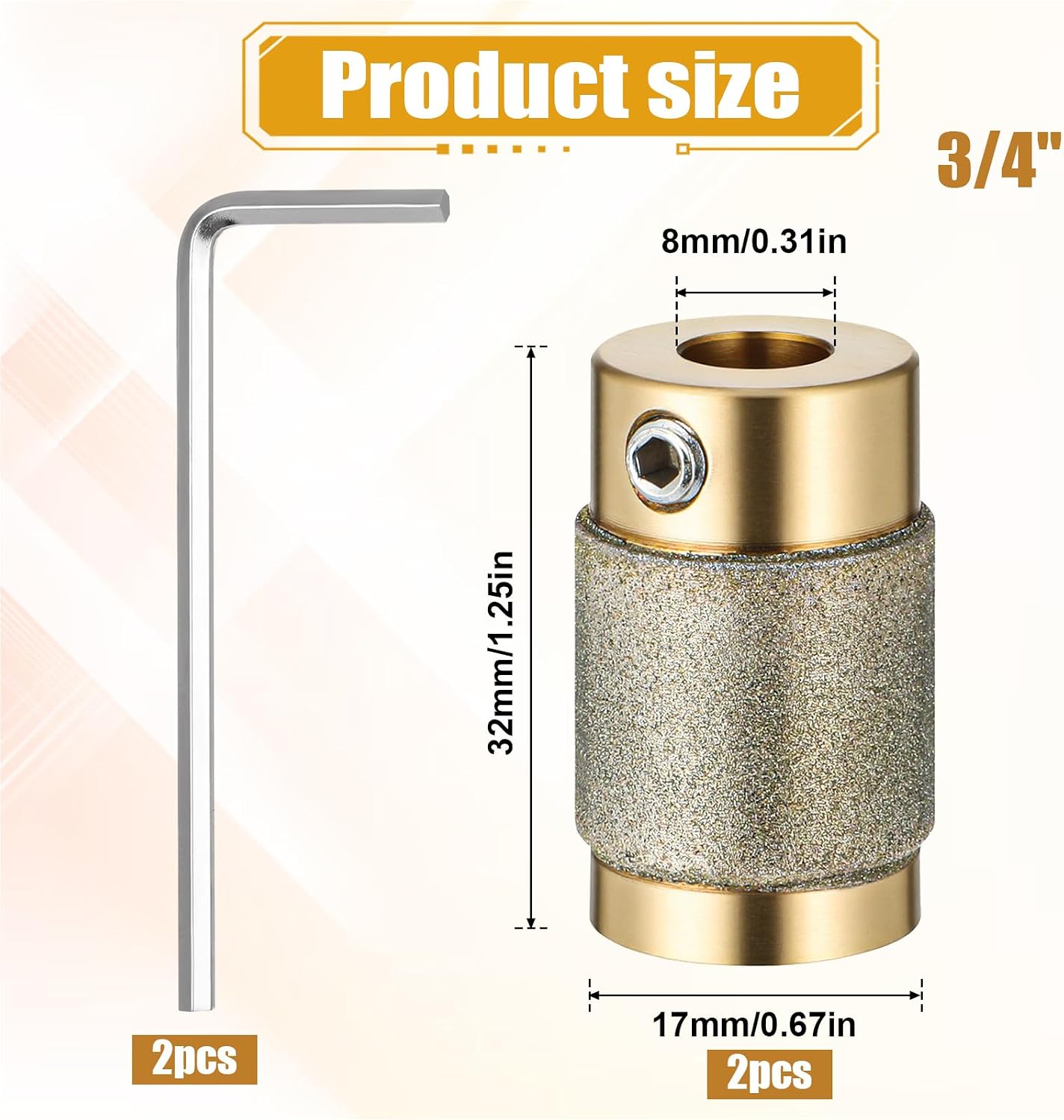IANFAN 2 Pcs 3/4 Inch Diamond Grinder Bit Head Tools, Brass Core Stained Glass Grinder Bits for Glass Processing Arts Supplies (MCB 3/4'')