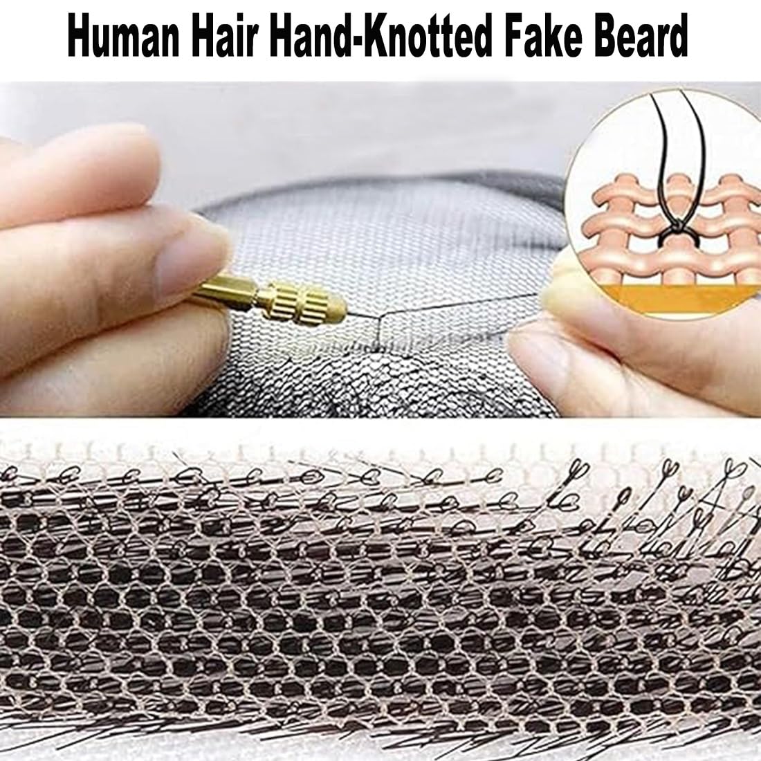 Fake Beard Real Invisible Lace Hand Tied Goatee Human Hair Mustache for Adults Men Makeup Cosplay (Natural Black 1B)