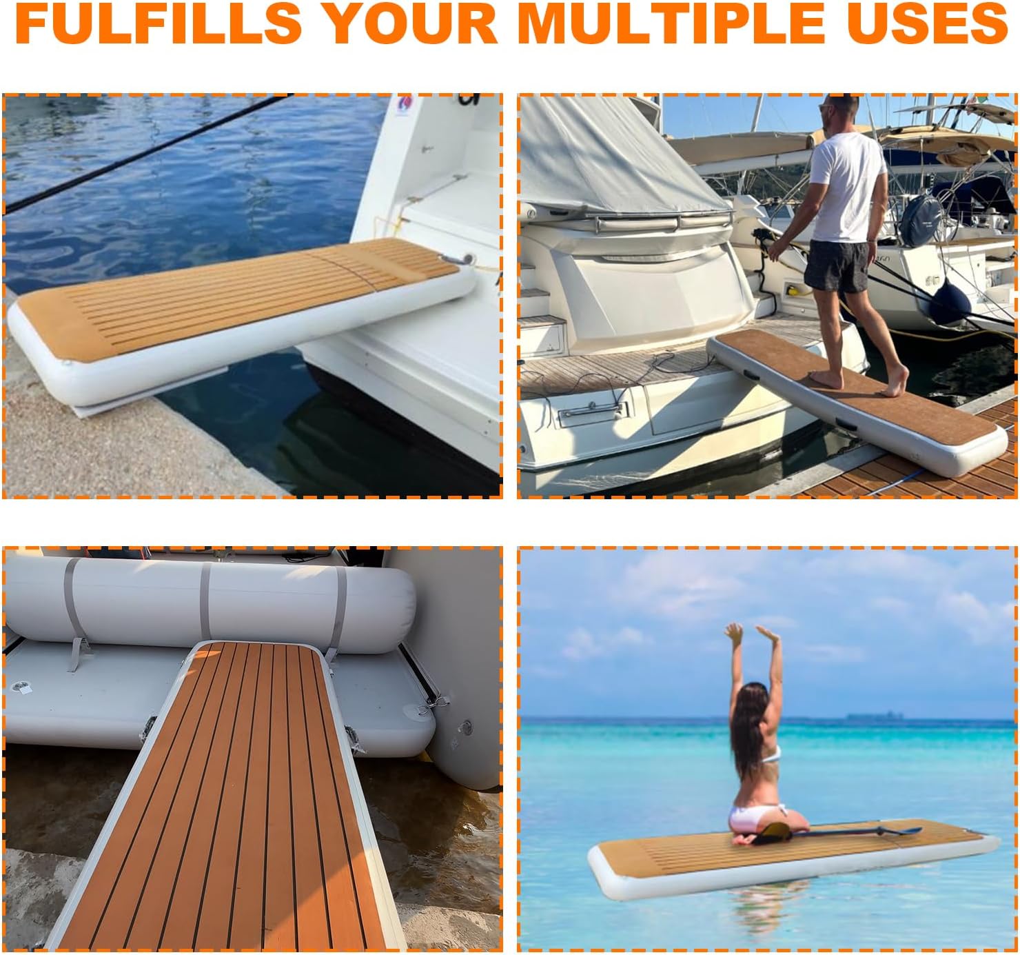 US Stock Inflatable Gangway for Yachts – Durable PVC Floating Dock with Non-Slip EVA Surface, Portable and Versatile for Boats and Pools