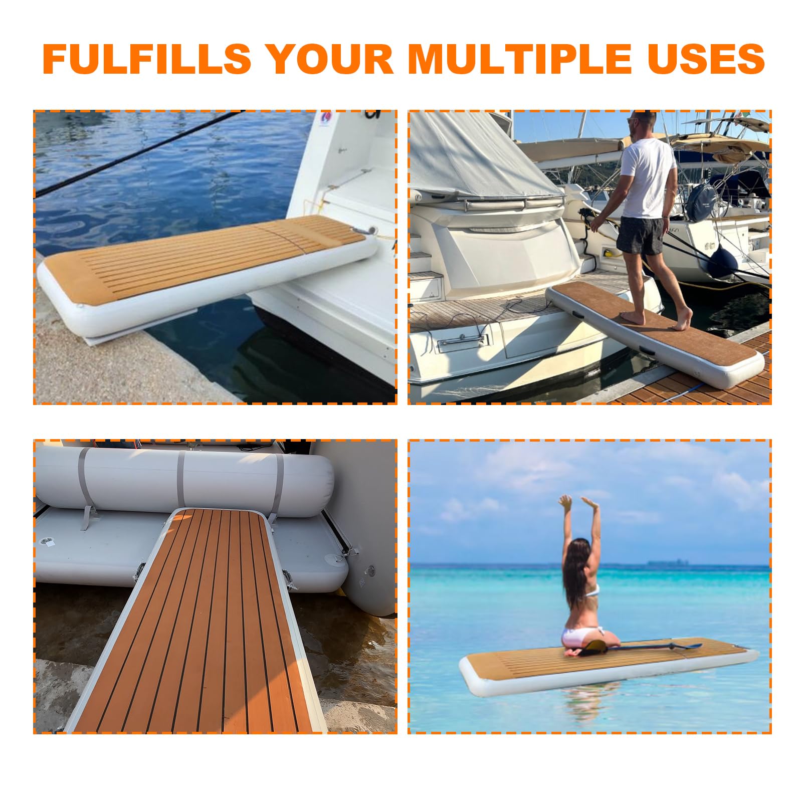 US Stock Passerella Gonfiabile per Yacht - Bacino galleggiante in PVC resistente con superficie antiscivolo in EVA, portatile e versatile per barche e piscine