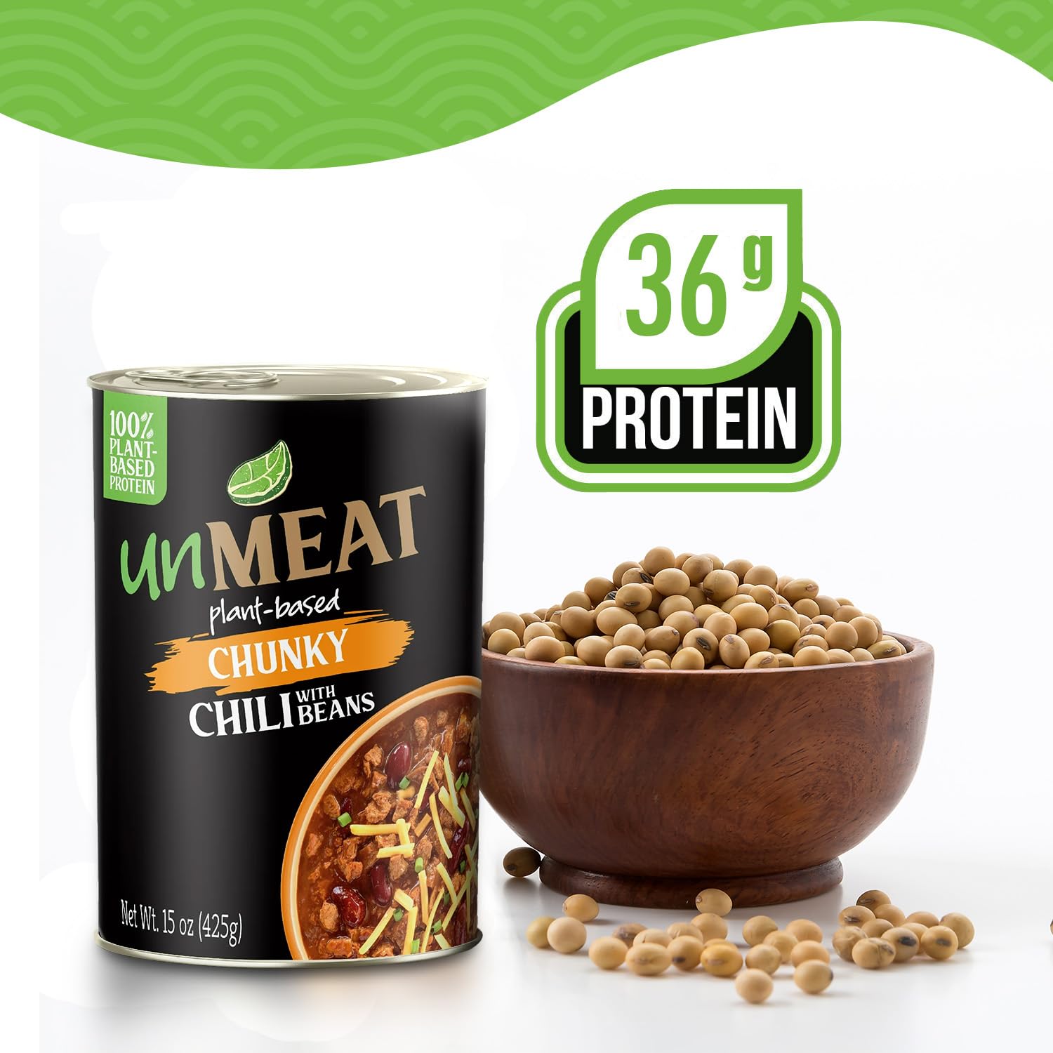 unMEAT Chunky Chili With Beans Extra Protein, Plant‑Based Vegan Chili, Easy Open Can, 15 oz, (Pack of 12)