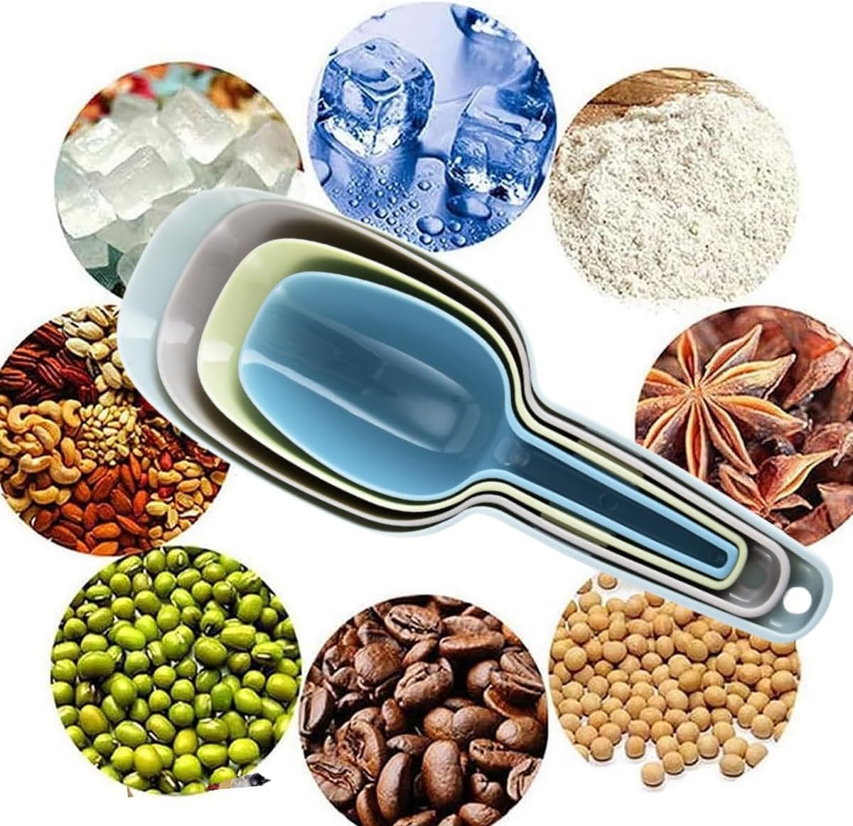 Ice Scoop Set of 4, Plastic Kitchen Scoops for Canisters, Flour, Dry Foods, Candy, Pop Corn, Coffee Beans and Pet Food