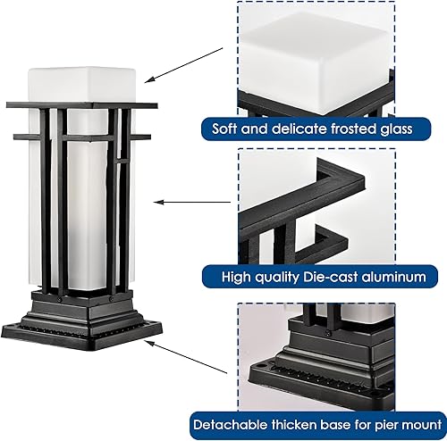 Miniatura 5 de Antique House Luz de poste al aire libre negro mate para montaje en muelle al aire libre, poste de luz al aire libre para exterior de aluminio y