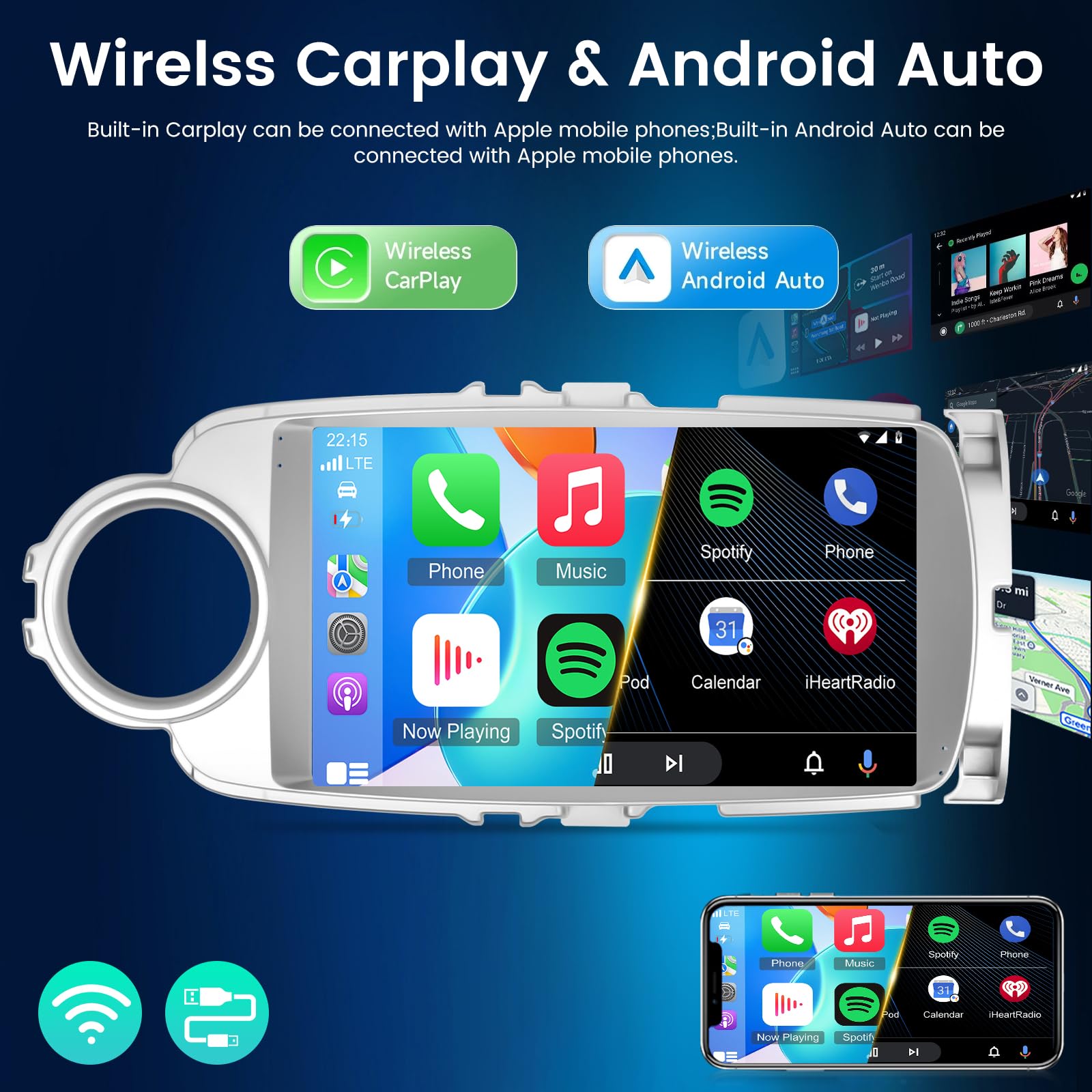 Autoradio Android 9 Pollici Per Toyota Yaris 2012-2017 – 4+64G Con CarPlay Wireless, Android Auto, GPS, 32EQ DSP E Telecamera Per Retromarcia Inclusa