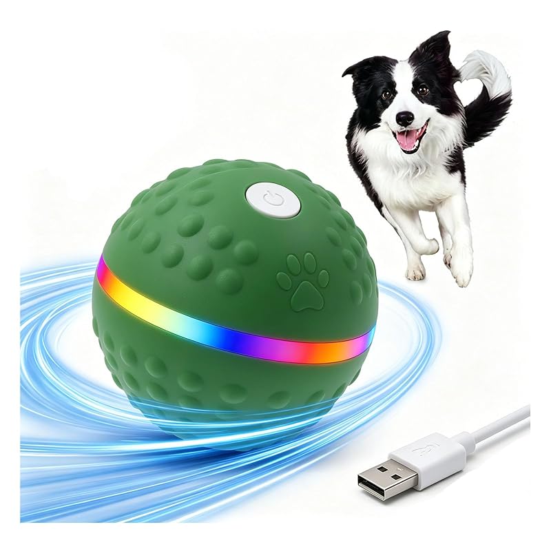 Bola interativa automática para cães LAZYTAIL com luzes RGB, movimento e corda de puxar, 1 unidade