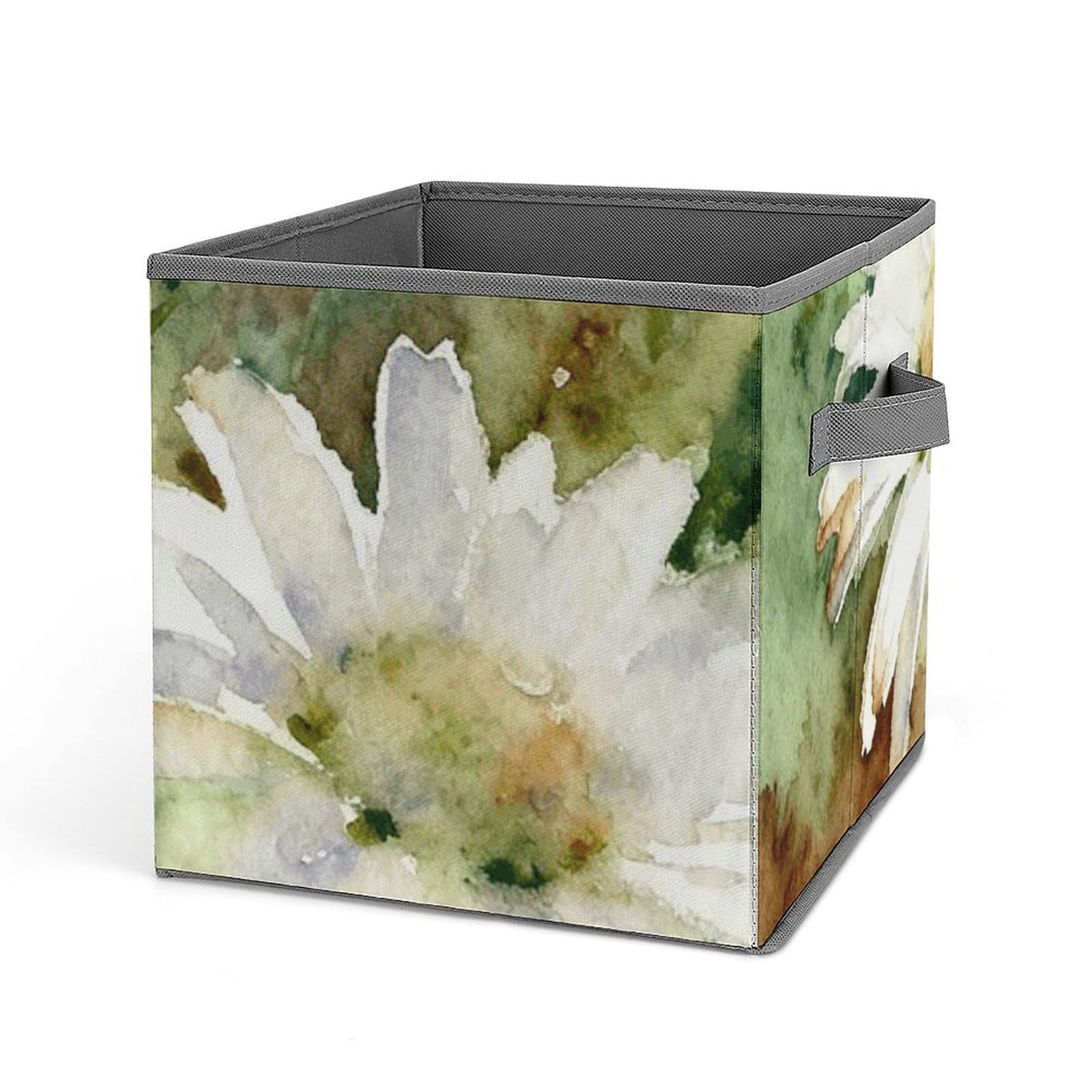 Daisies Wildwood Floral Storage Baskets Collapsible, Exquisite Pattern Cube Box, Canvas Fabric Storage Bins with Handles, Clothe Organizer Box for Home Decorative Office Bedroom