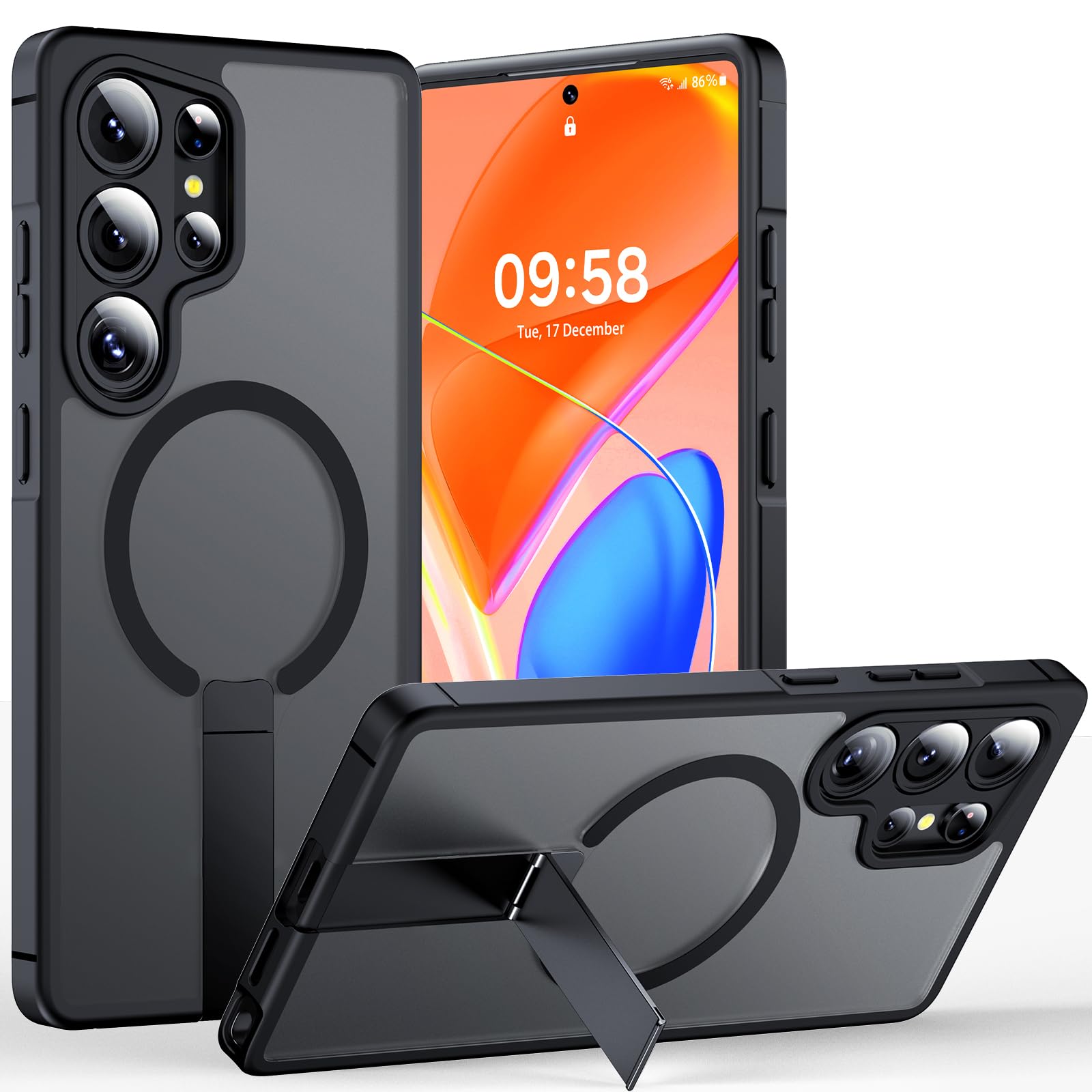 TOCOL für Samsung Galaxy S25 Ultra Hülle mit Ständer, Kompatibel mit Magsafe, Schutz in Militärqualität, Stoßfest Kratzfest Magnetisch Handyhülle Galaxy S25 Ultra 5G Case, Schwarz