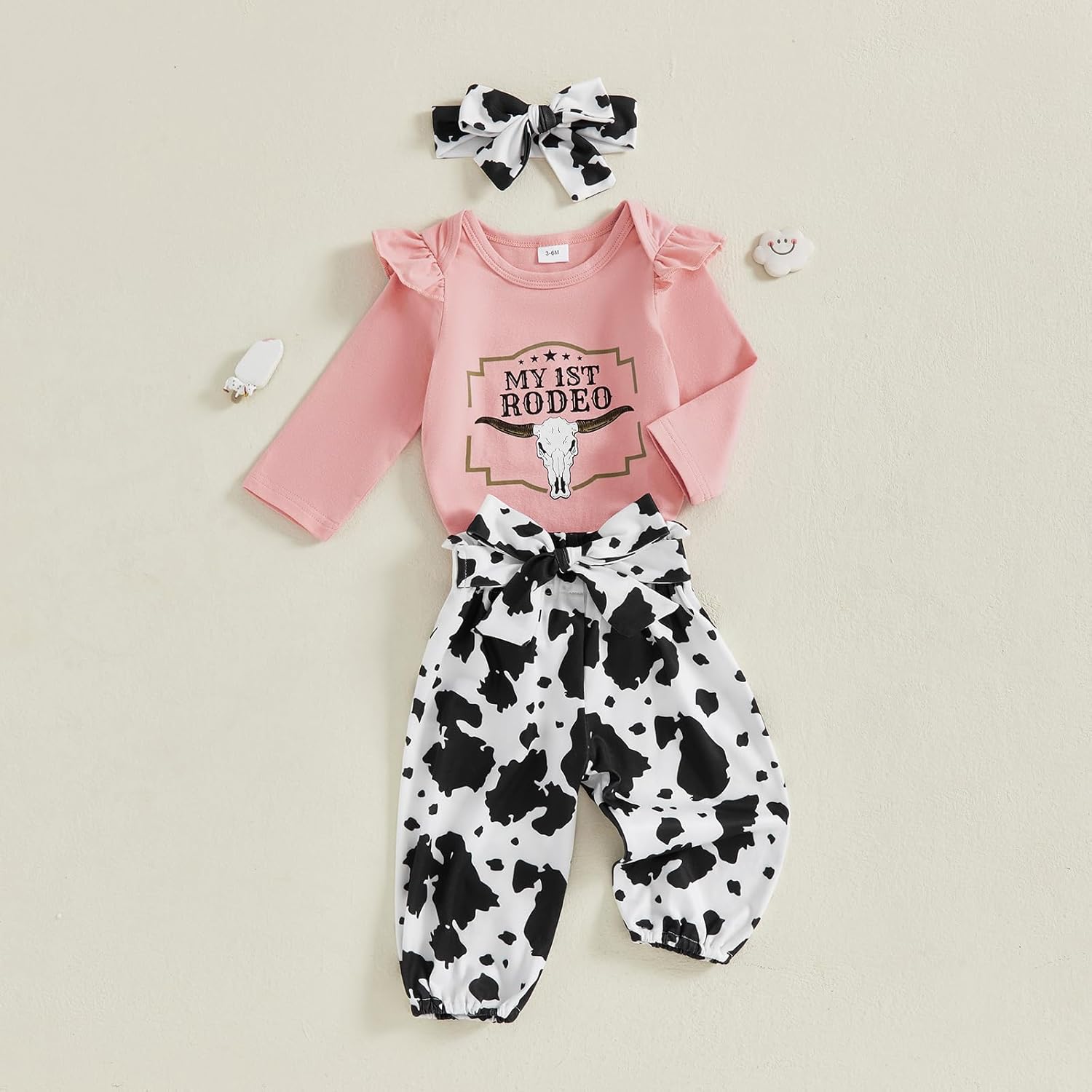 Kayotuas Western Baby Girl Clothes Newborn Cowgirl Outfit My First Rodeo Romper Cow Print Pants Headband 1st Birthday Outfits - Image 2