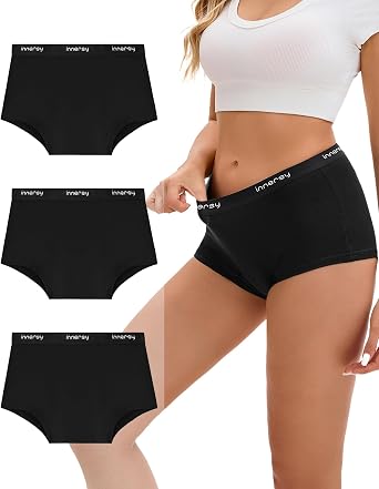 INNERSY Womens Period Boxers Underwear Leak Proof Boy Shorts 3-Pack | Cotton Breathable Mesh, 20ml Absorbency for Menstrual and Postpartum Leak Protection