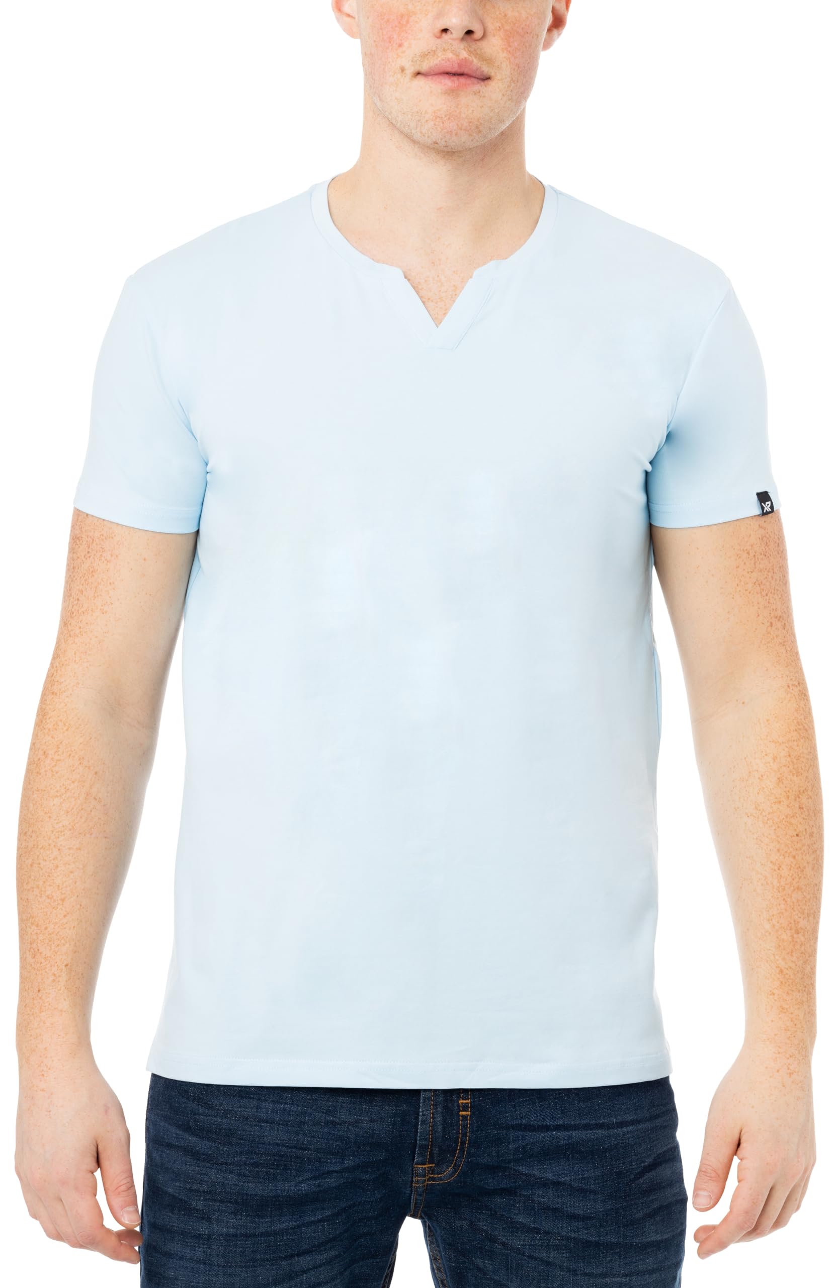 X RAY Men's Notch T-Shirt, Soft Cotton Short Sleeve Slim Fit Basic Split V Neck T Shirts for Men