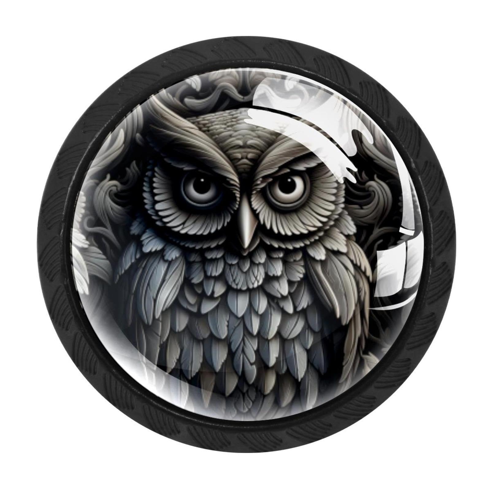CHENZZZZ 4 Pieces Owl Drawer Knobs, 35mm Black Kitchen Cabinet Knobs, Drawer Pulls and Knobs, Glass Cabinet Hardware Single Hole Knob for Cabinets and Drawers Round