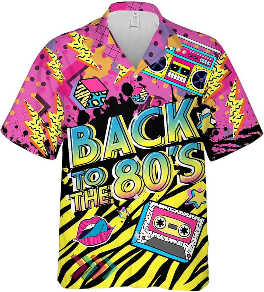 Amazon.com: 80s 90s Hawaiian Shirt, Vintage Neon Disco Party Short