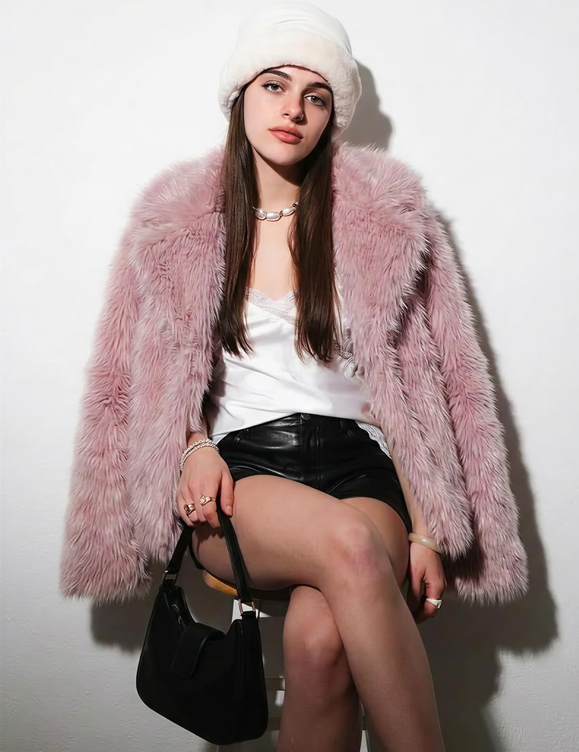 Yimoon Women's Faux Fur Coat Fluffy Faux Fur Jacket Winter Furry Open Front Lapel Shaggy Parka Coats Outerwear - Image 2