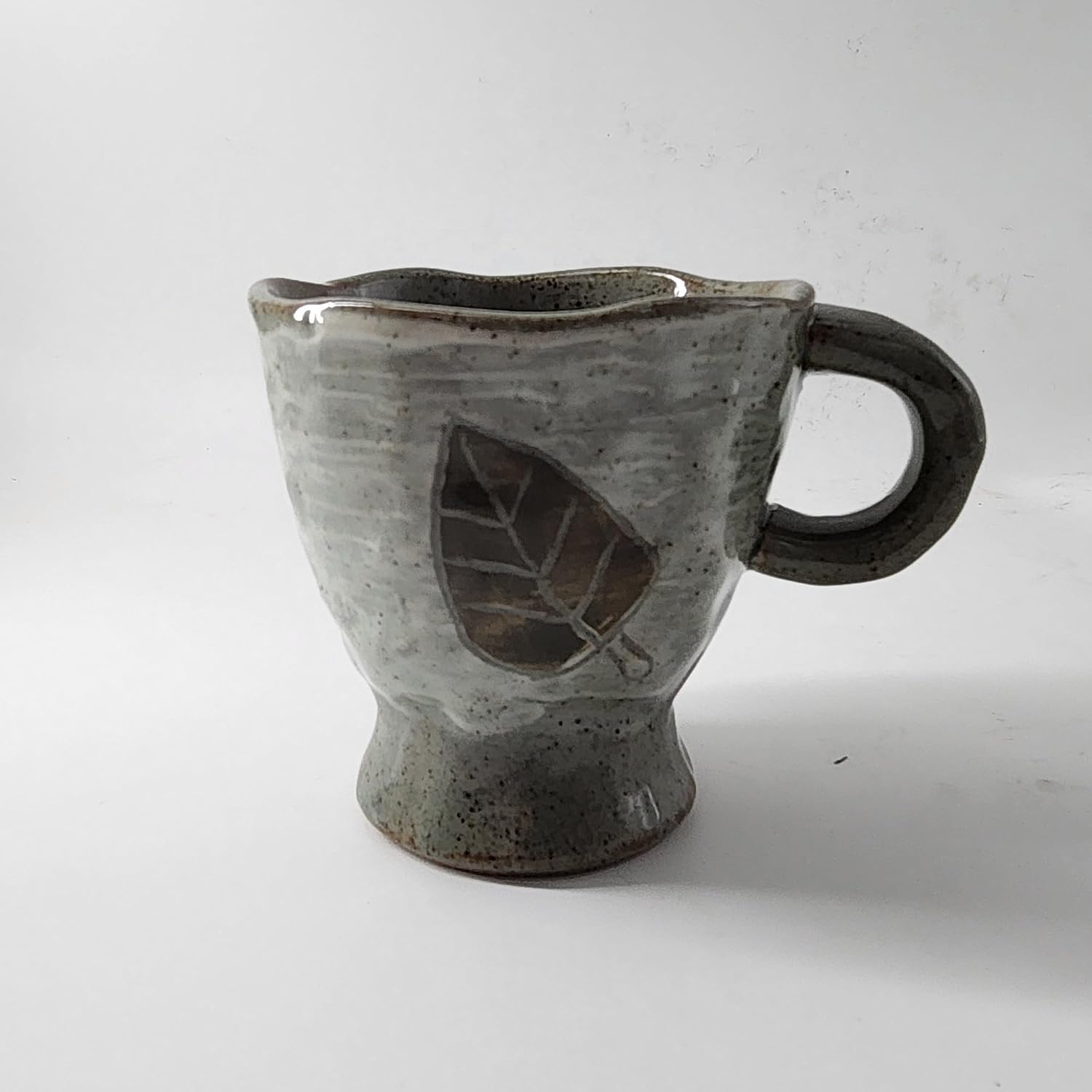 Clay Mug Korean Rustic Ceramic Coffee Mug Buncheong Inlay Handcrafted Tea Cup White Pottery Mug Cup (Lotus Brown)