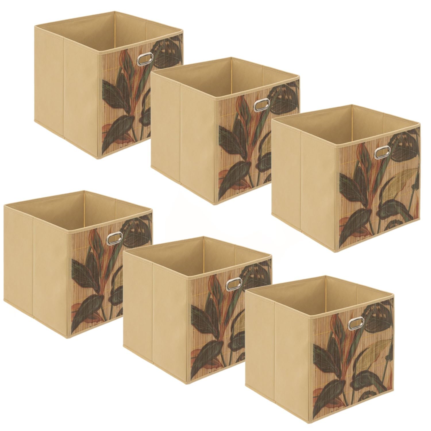 Toilinux.com Set di 6 scatole di immagazzinaggio tropicale in bambù e tessuto Palawan, colore: Marrone e Nero