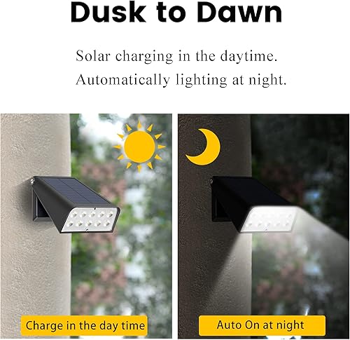 Miniatura 6 de Foco para exteriores alimentado por energía solar, luces de terraza del atardecer al amanecer, 2 modos ajustables de 90, ideal para ubicación
