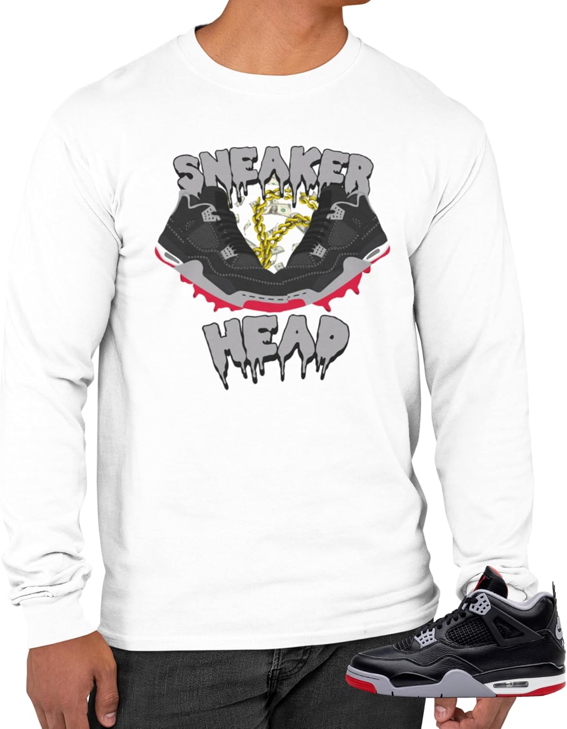 Tee Shirt to Match Jordan 4 Bred Reimagined Men's Retro Long Sleeve T-Shirt