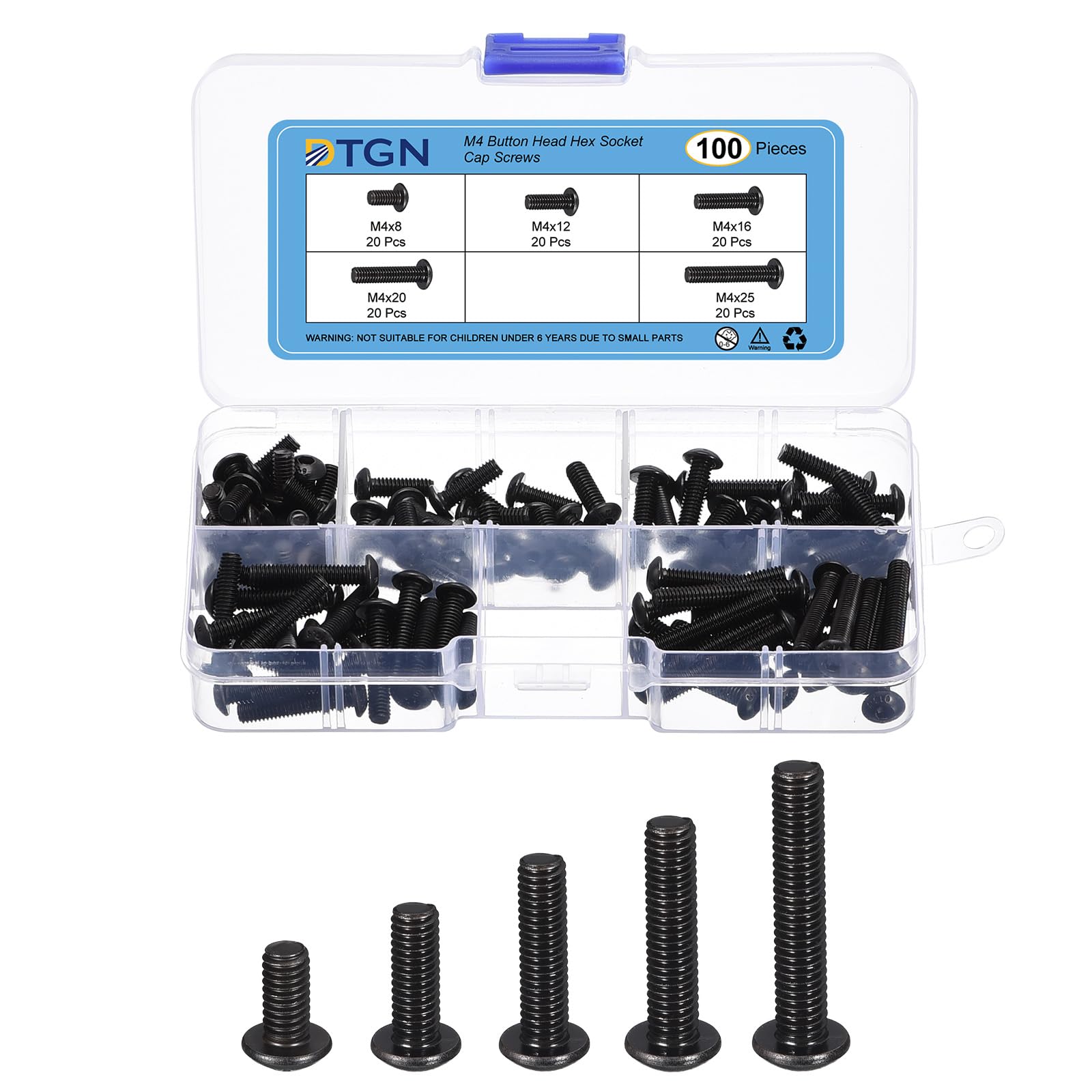 DTGN 100Pcs M4 Button Head Socket Cap Screws Kit