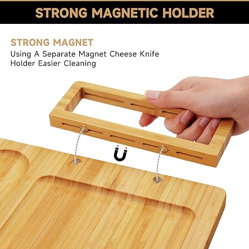 Miniatura 11 de Juego de tablas grandes de charcutería – Juego de tabla de queso y cuchillo con bandeja de queso extra, tabla de charcutería de bambú, placa