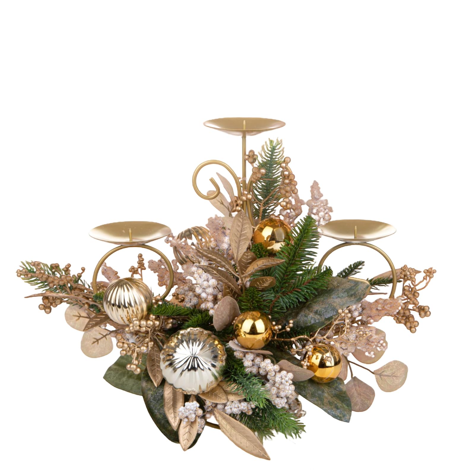 Magie di Natale Porta candele in metallo e plastica x3 oro con palline per decorazioni natalizie