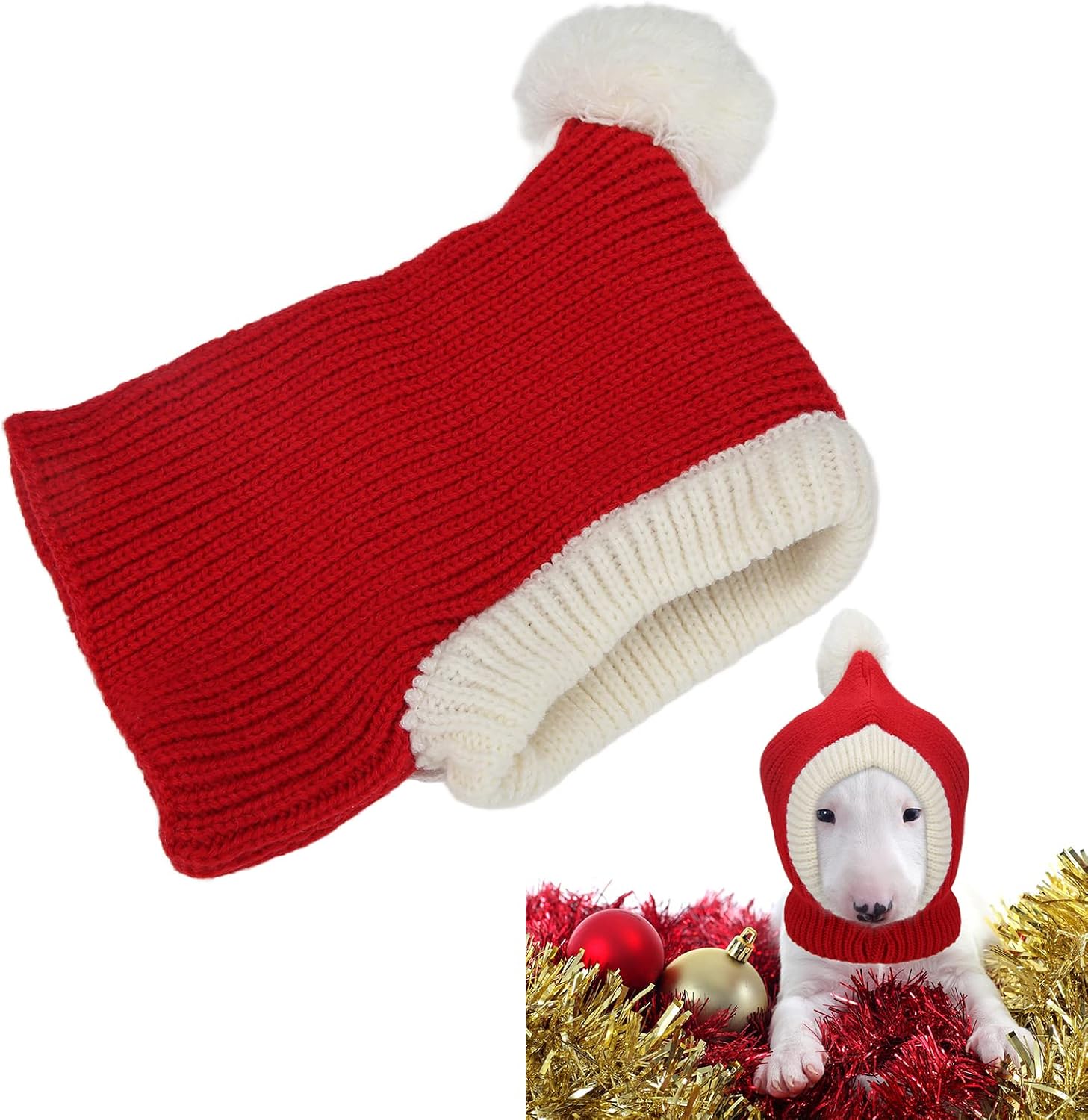 Dog Winter Hat Red Knitted Warm Christmas Pet Hat Small Medium Dogs Puppy Cats Neck Ears Cute Beautiful Stylish (L)