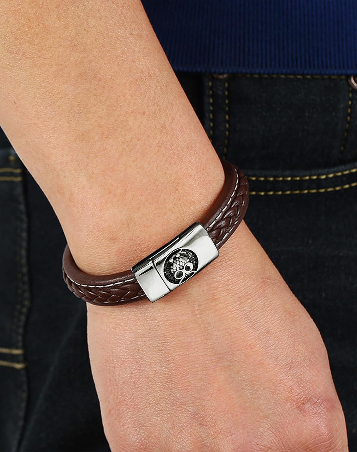YL Cross Viking Skull Masonic Bracelet, Mens Leather 18K Gold/Rhodium Plated Stainless Steel Scorpion Owl Christian Bible Verse Military Hero Handcrafted Cuff Jewelry Gifts for Women