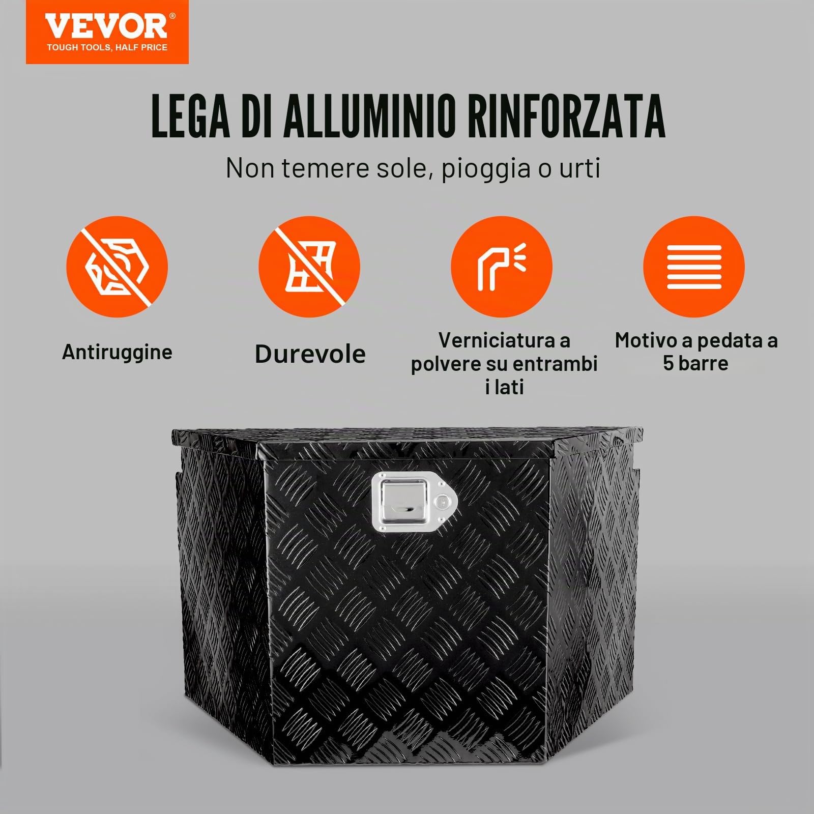 VEVOR Scatola per Lingua per Rimorchio, Cassetta per Attrezzi con Piastra diamantata in Lega di Alluminio, Scatola per Rimorchio per Carichi Pesanti con Serratura e Chiavi, Camper 39"x16.5"x12