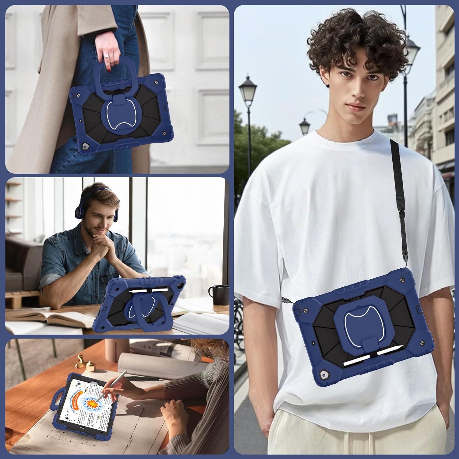 WESOROL Case for iPad 9th/8th/7th Generation 10.2 Inch iPad 9th Generation Case with Screen Protector Rotating Stand Pencil Holder Heavy Duty Shockproof Cover for 9th Gen iPad Case,Navy - Image 4