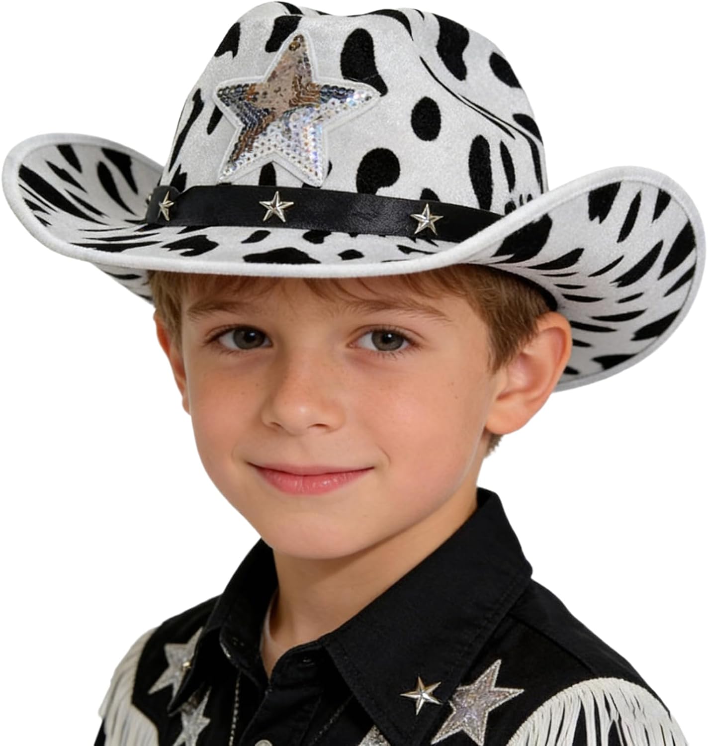 YiZYiF Cow Print Cowboy Hat White and Black Felt Hats Cowboy Style Hat for Wild West Themed Parties