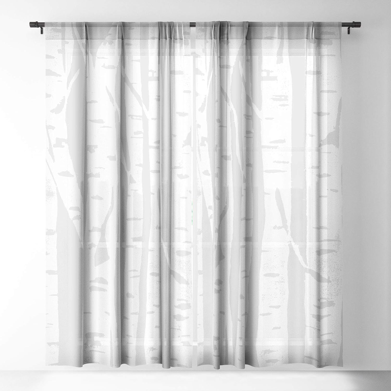 Deny Designs Bianca Green Woodcut Birches Sheer Curtains, 50" x 84", Gray