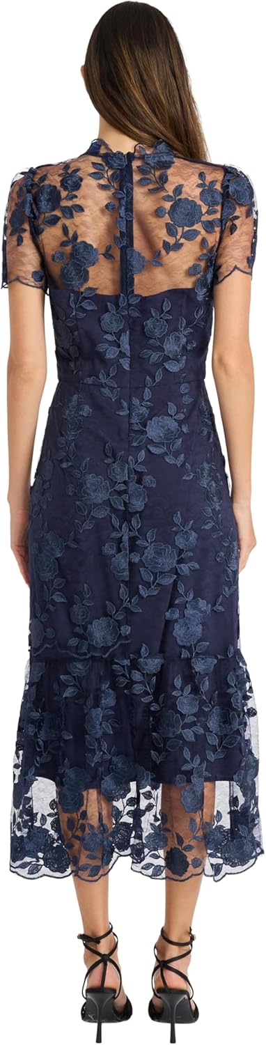 Maggy London Womens Floral Embroidered Midi Dress for Women, High Neck Summer Cocktail & Wedding Guest Dress - Image 3
