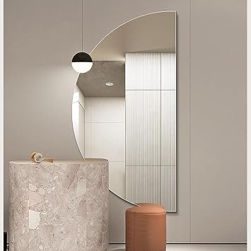 Frameless Bathroom Mirror, Semi-circular Wall Mirror, Decorative Mirror, HD Makeup Mirror, Explosion-proof, Easy To Install, For Bedroom, Bathroom, Entryway, Left Cutting/Right Cutting  Color Right