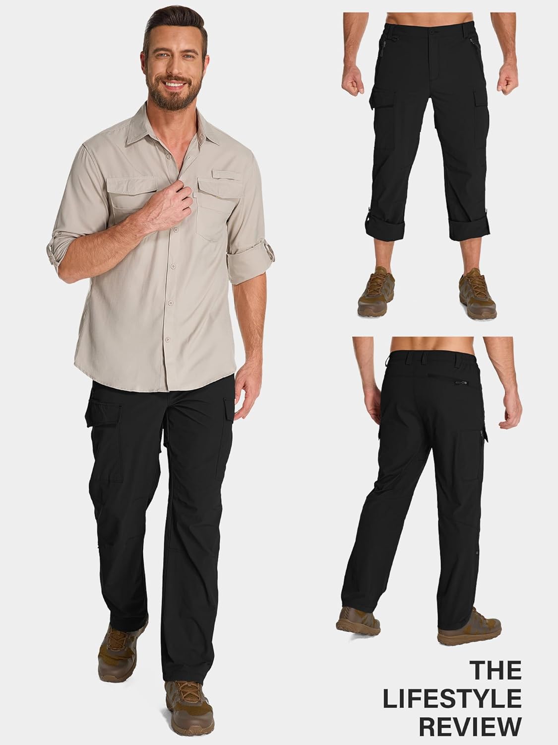 Mens Hiking Pants Convertible Lightweight Quick Dry Fishing Safari Camping Travel boy Scout Pants