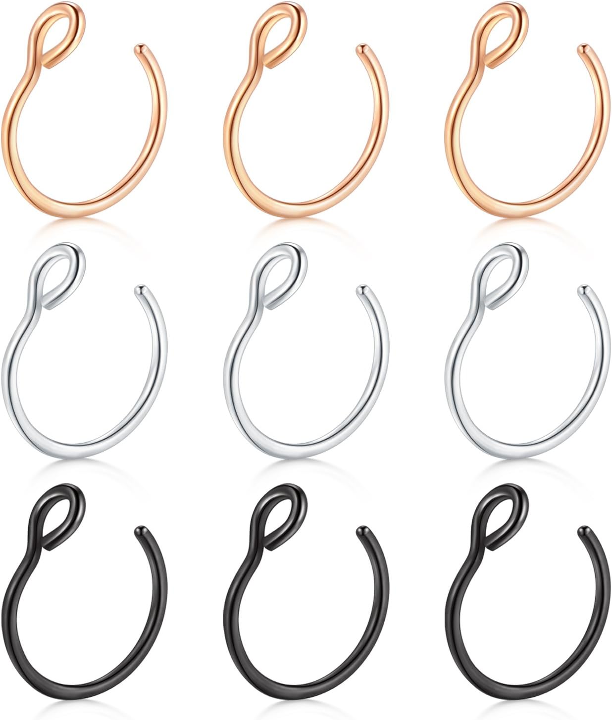 20G Fake Piercing Jewelry Hoop for Faux Lip Septum Nose Ring Set,8mm