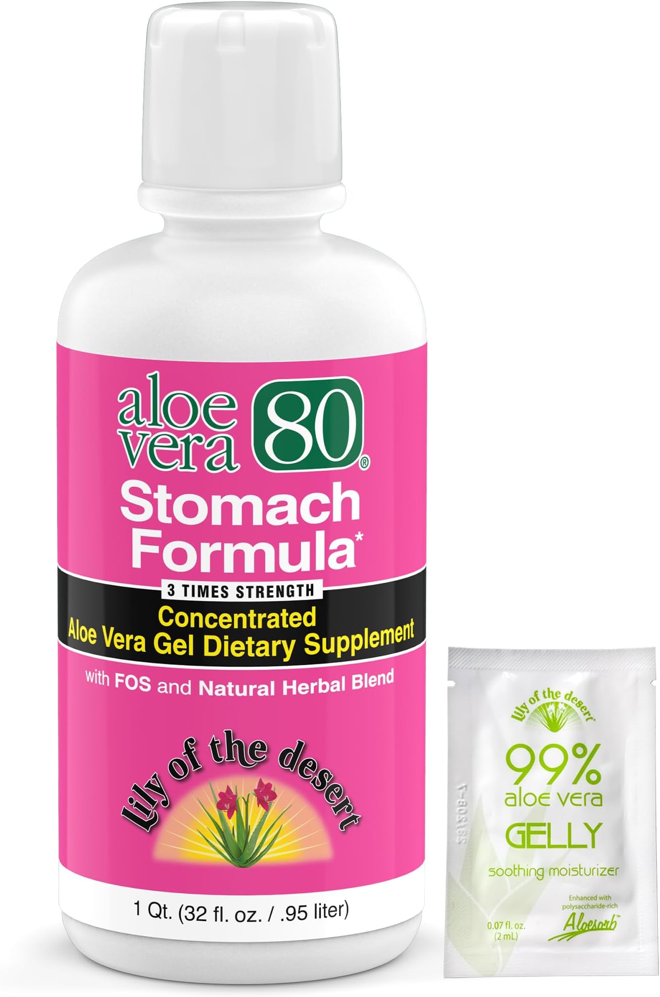 Stomach Formula โ Concentrated, Drinkable Aloe Vera 80 with Naturally Occurring Digestive Enzymes + Herbal Blend for Gut Health + Aloe Gelly for Skin, Single-Use Pack