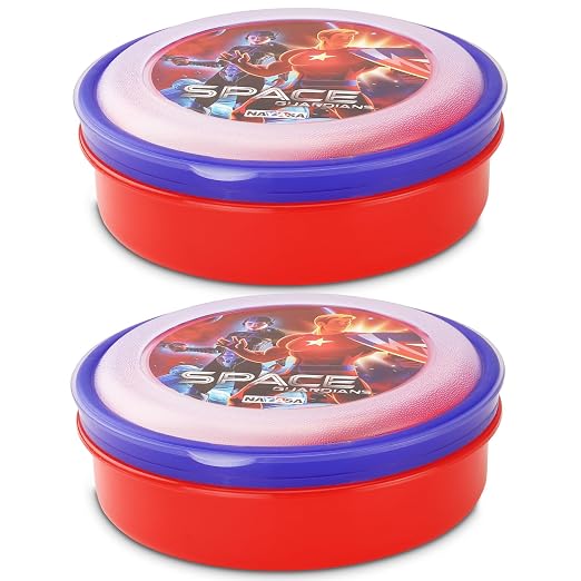 Nayasa Spill Guard No.1 Regular Round Plastic Lunch Box | Pack of 2 | Airtight & Leakproof Lids | Light Weight | Easy to Carry | Ideal for School Going Kids | Red