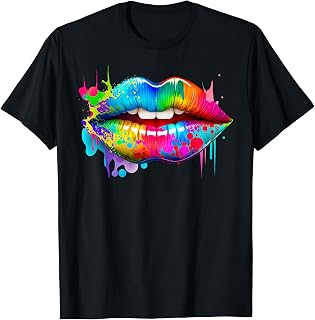 Colorful Lips Trendy Kiss Mouth Women Bright Mouth Dripping T-Shirt
