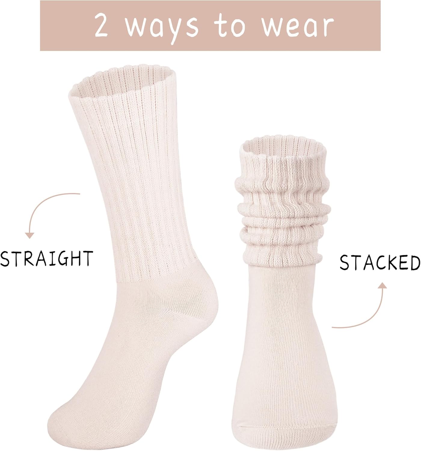 Women’s Scrunch Socks - Retro Solid Cotton Boot Calf Socks with Chunky Ribbed Cozy Slouchy Style - Image 6