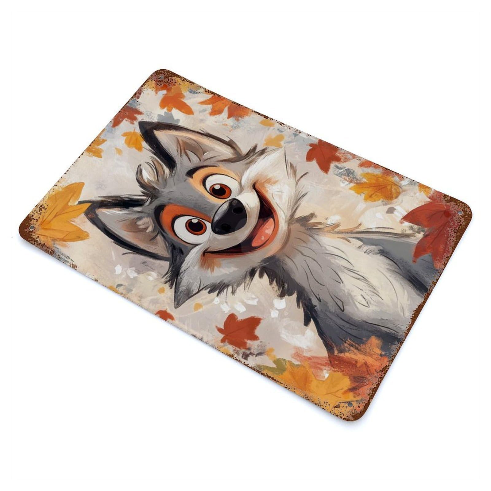 Autumn Wolf Art 11.8"x7.9" Rusty Metal Tin Sign, Farmhouse Wall Decor for Office, Studio And Wall Decor