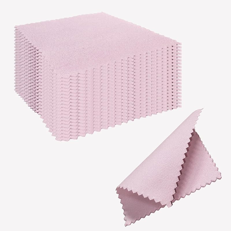 20 paños de limpieza de joyas para plata de ley, oro y platino de 3 x 3 pulgadas, paño de pulido de plata de gamuza rosa suave para joyas, relojes y lentes (20, rosa)