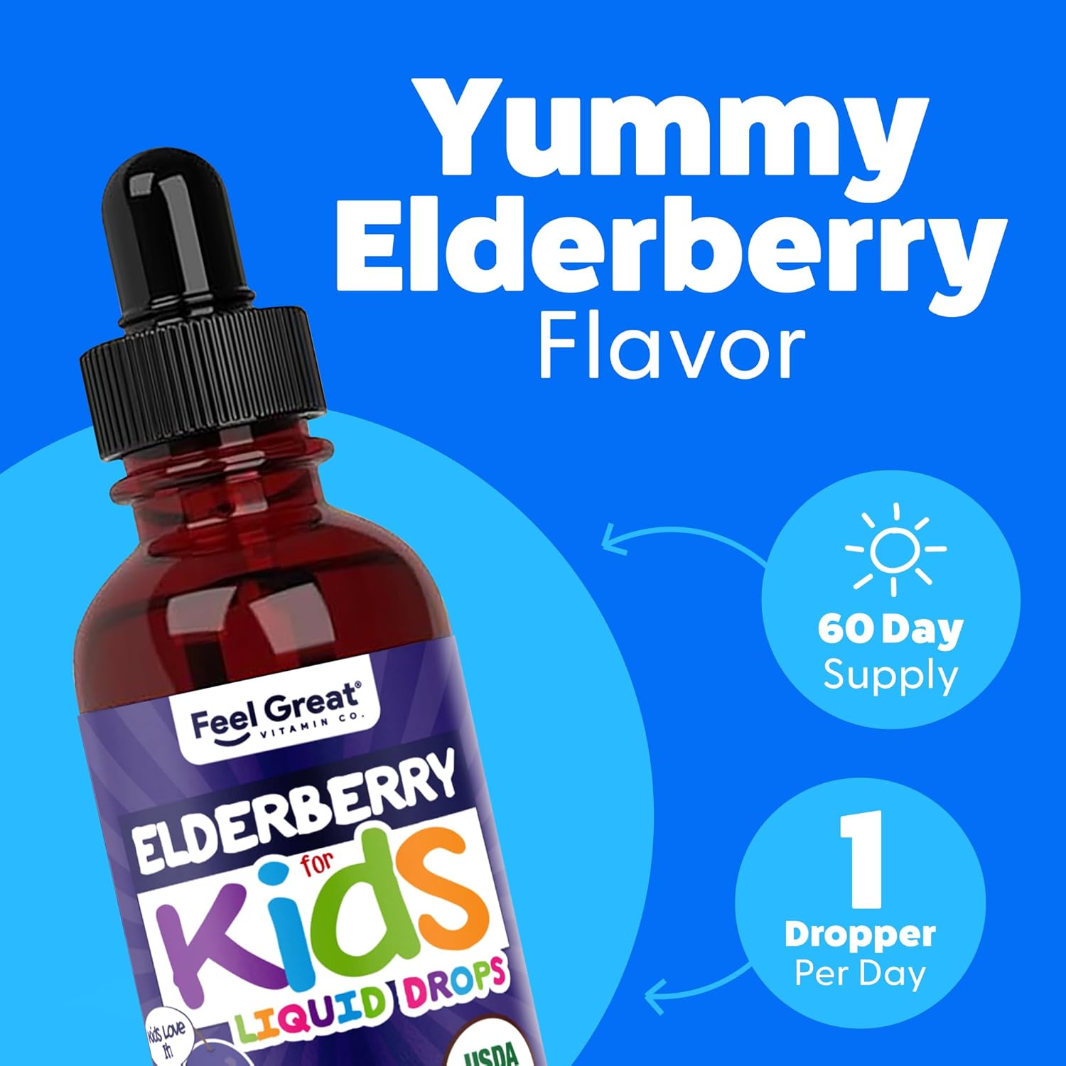 Elderberry for Kids Liquid Drops with Vitamin C & Zinc - 2oz - Children and Toddler Immune Support Supplement USDA Organic Sambucus Elderberry Extract Ages 1-13 Years - Made in USA - 2 fl oz - Image 5