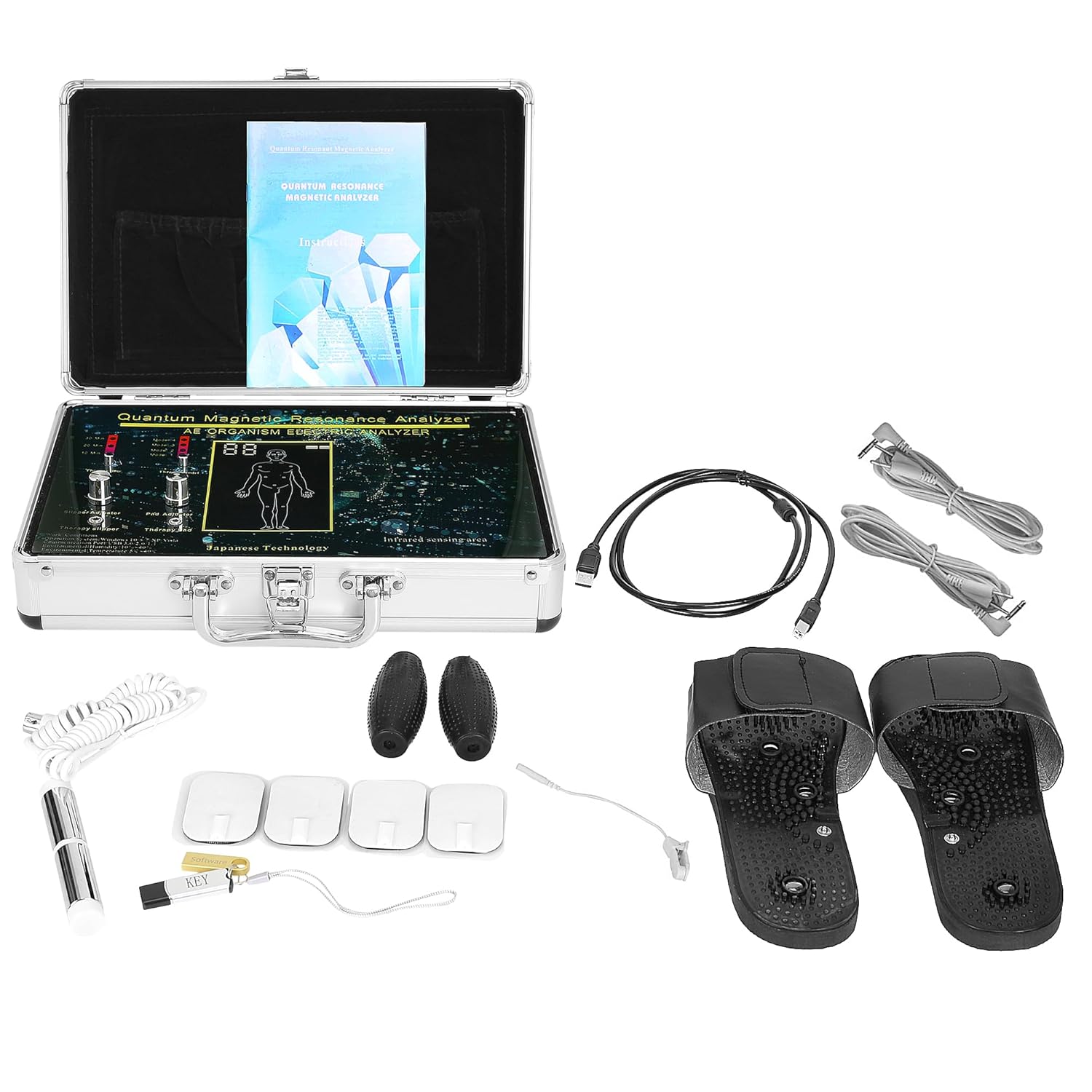 Argue Healthcare 31g quantum (1 in 1) Body analyzer machine for full body checkup comes with the latest Japanese technology rod, slipper, ball, patch or finger clip 4 modes tans therapy. Argue Healthcare 31g quantum (1 in 1) Body analyzer machine for full body checkup comes with the latest Japanese technology rod, slipper, ball, patch or finger clip 4 modes tans therapy.