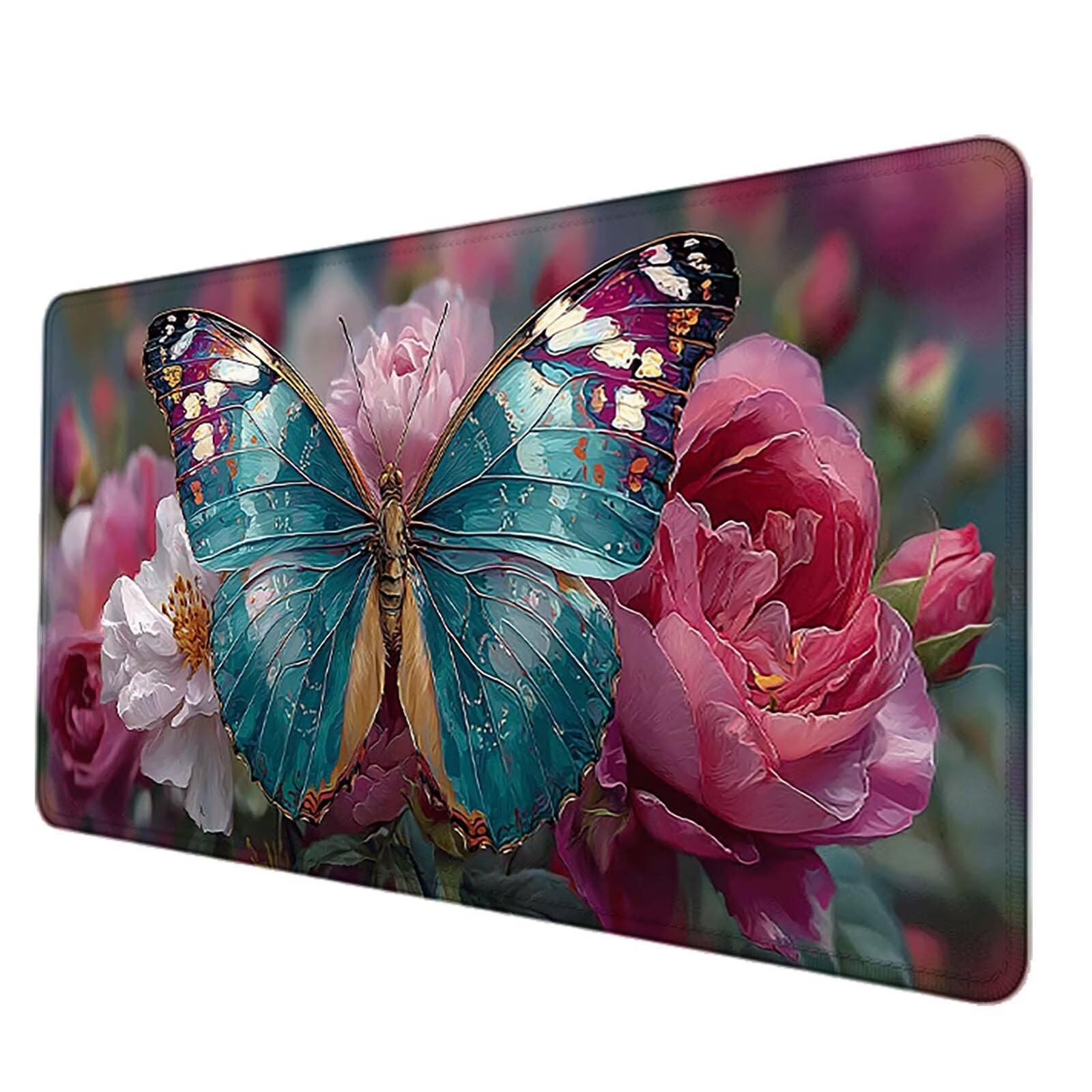 Alfombrilla de ratón XXL impermeable con diseño de mariposa y bordes cosidos 8