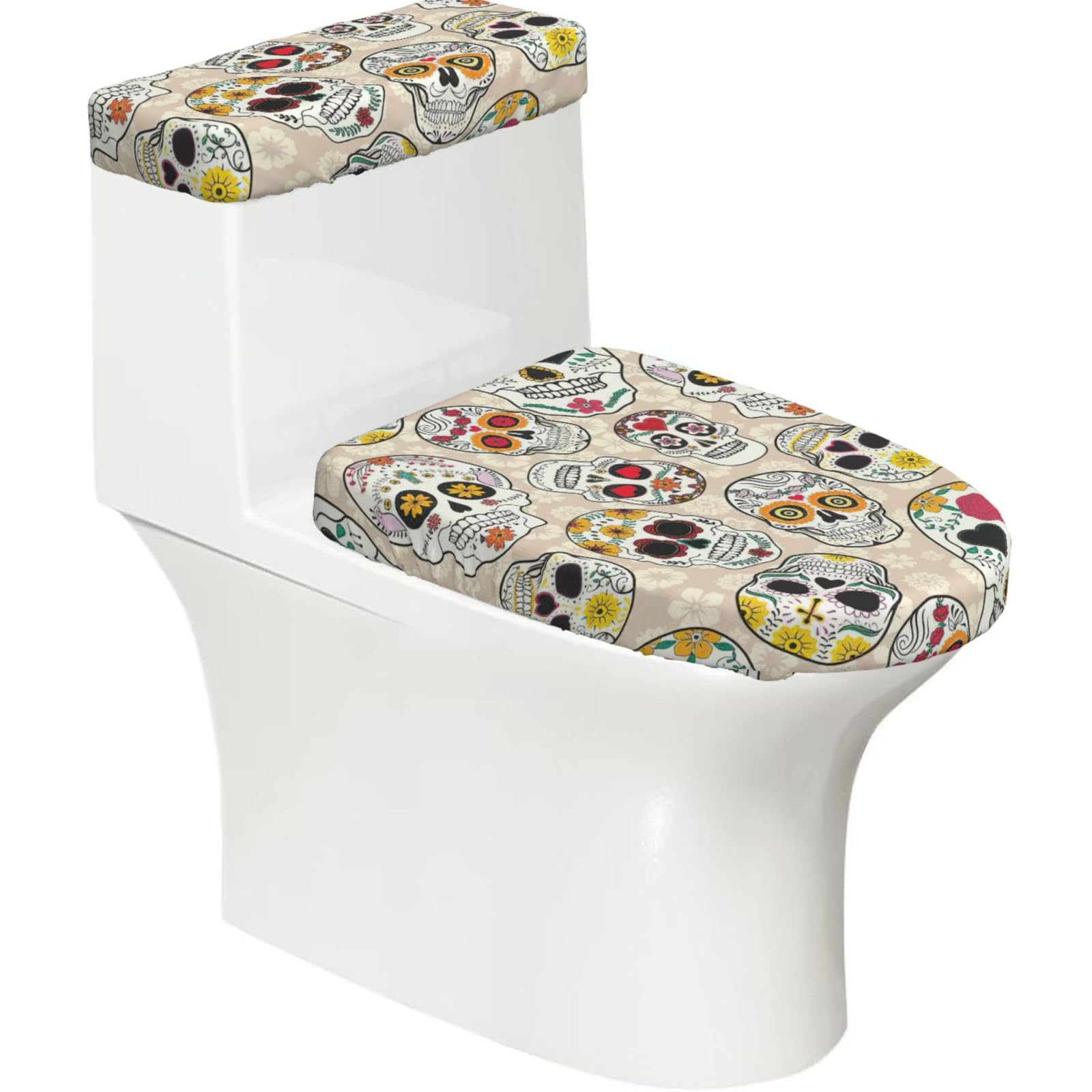 Mexican Skull1 Print Bathroom Decor Toilet Lid Cover And Tank Covers, Restroom Accessories Fits Most Round