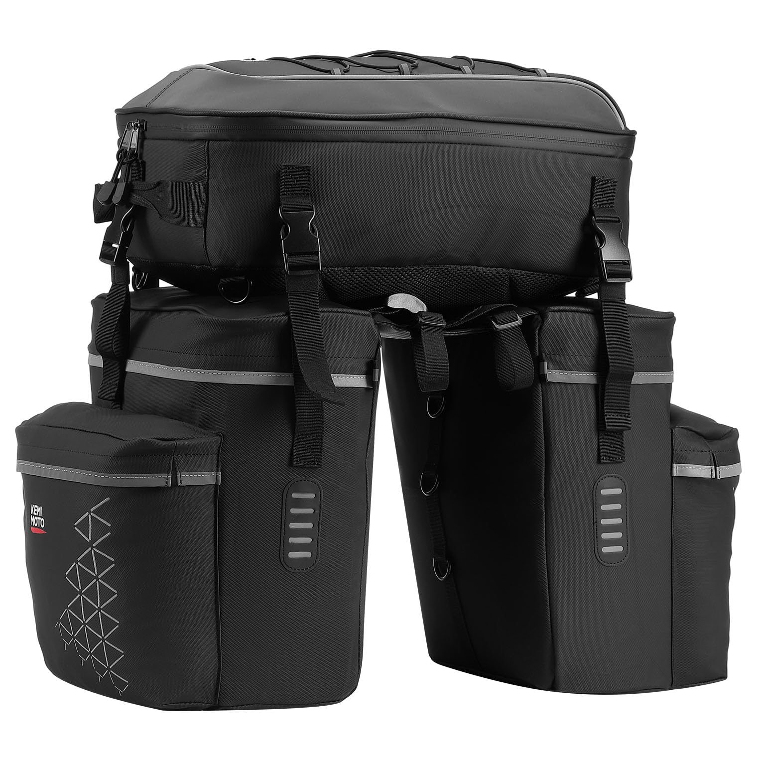 KEMIMOTO Borsa Bici 3 in 1, 52L Borse Bici Posteriore Laterali con Copertura Antipioggia, Borse per Bicicletta Posteriori Impermeabile, Nero